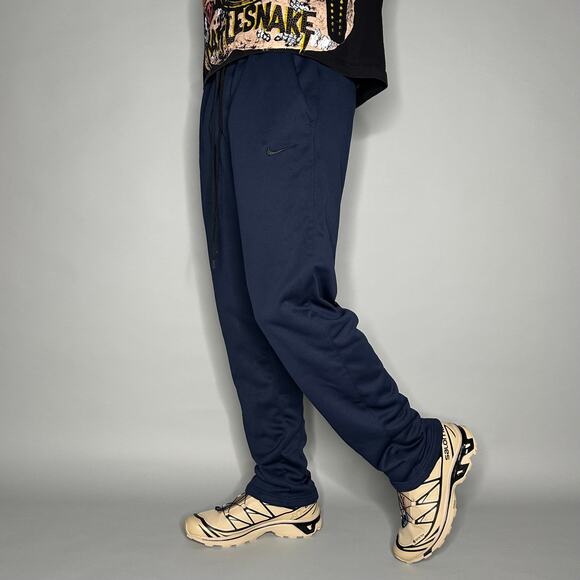 Nike Sweatpants Navy Blue Polyester Cotton Subtle Swoosh Therma Fit